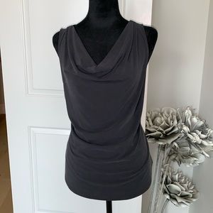 White House Black Market dark grey drape neck top